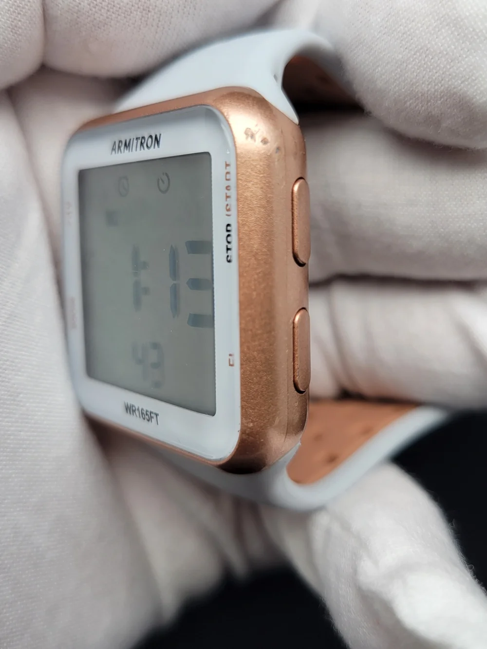 Armitron White Digital Watch with Rose Gold Bezel